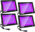 4Pack 500W LED Black Lights, Blacklight Flood Light, Outdoor for Glow Party, Halloween Decoration, Body Paint, Fluorescent Poster, Stage Lighting，Neon Glow, IP66, US-Plug-Switch-5Ft Cord