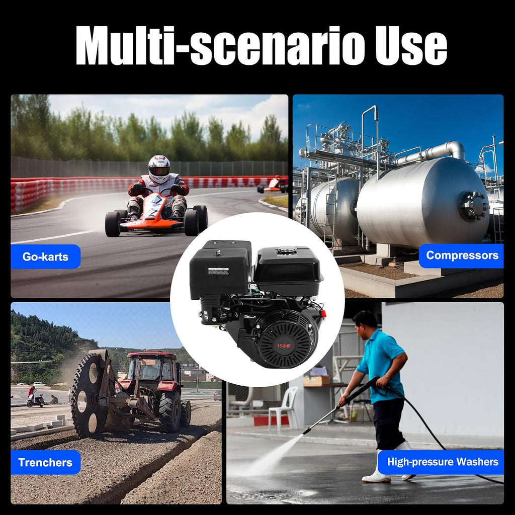 4 Stroke Gas Engine, 15 HP Single Cylinder Gasoline Motor OHV Engine Recoil Start, 3600RPM Air Cooling Engine Motor Garden Tiller Cultivator Motor for Pumping Machines,Cleaning Machines