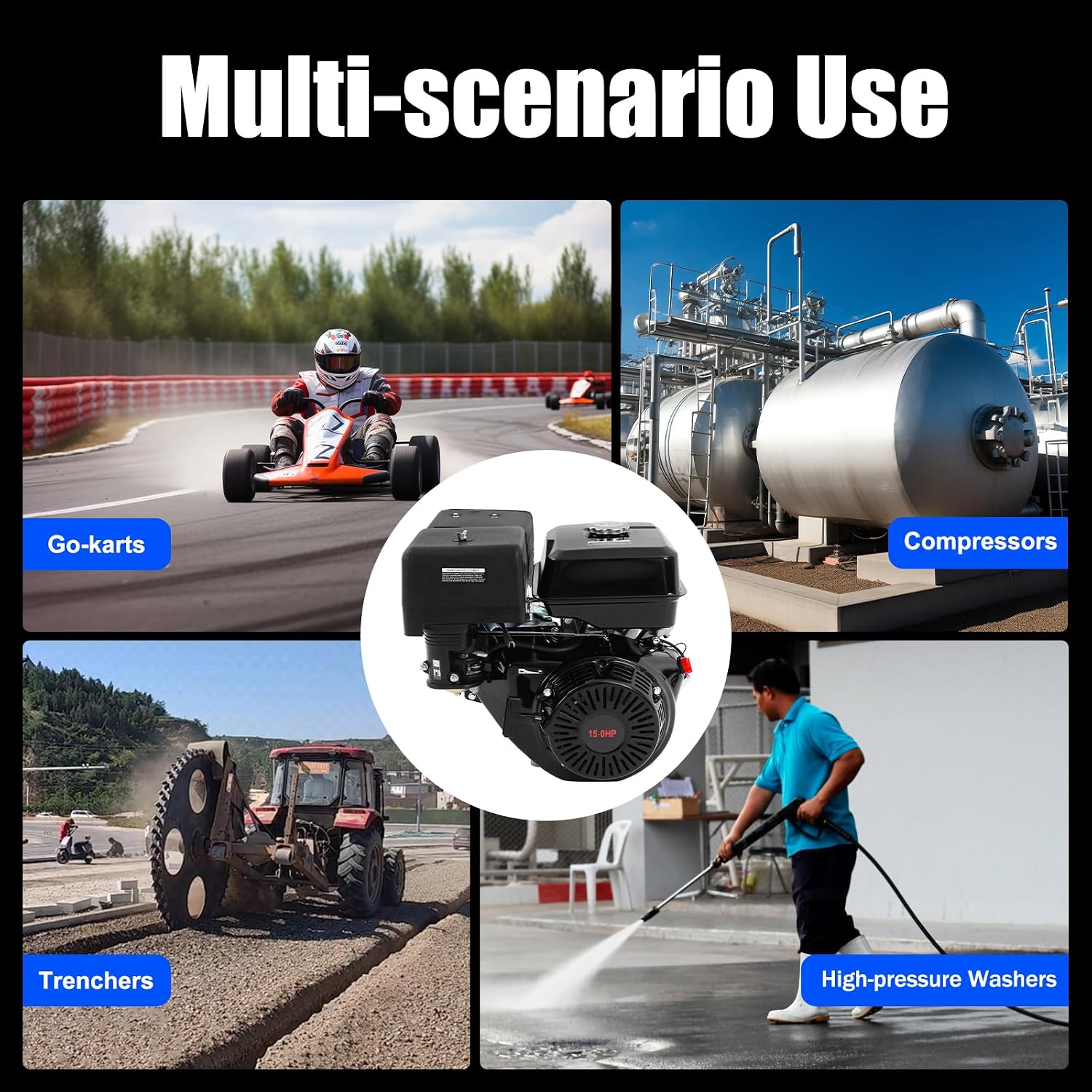 4 Stroke Gas Engine, 15 HP Single Cylinder Gasoline Motor OHV Engine Recoil Start, 3600RPM Air Cooling Engine Motor Garden Tiller Cultivator Motor for Pumping Machines,Cleaning Machines