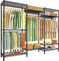 Ulif E13 Heavy Duty Clothes Rack（With 4 Hanger Rods & 8 Shelves） Freestanding Clothing Racks for Hanging Clothes，Adjustable Closet Organizer，Metal Garment Rack 63' W x16 D x77 H，Max Load 900LBS，Black