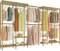 Higeego H5 Pro Heavy Duty Clothes Rack Wardrobe Closet for Hanging Clothes, Freestanding Garment Rack with Expandable Hanger Rods, Closet Organizer and Storage, (97.7-115.4')L x 15.7'W x 75.4'H, Gold
