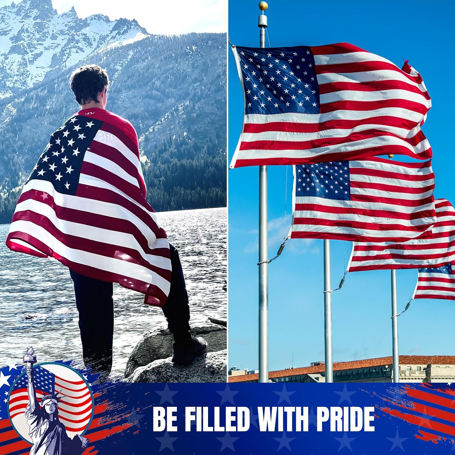 GYaozii 10x15Ft American Flags for Outside, Heavy Duty US Flag TearProof | High Wind Resistant and WaterProof USA Flag with Embroidered Stars, Sewn Stripes, Brass Grommets