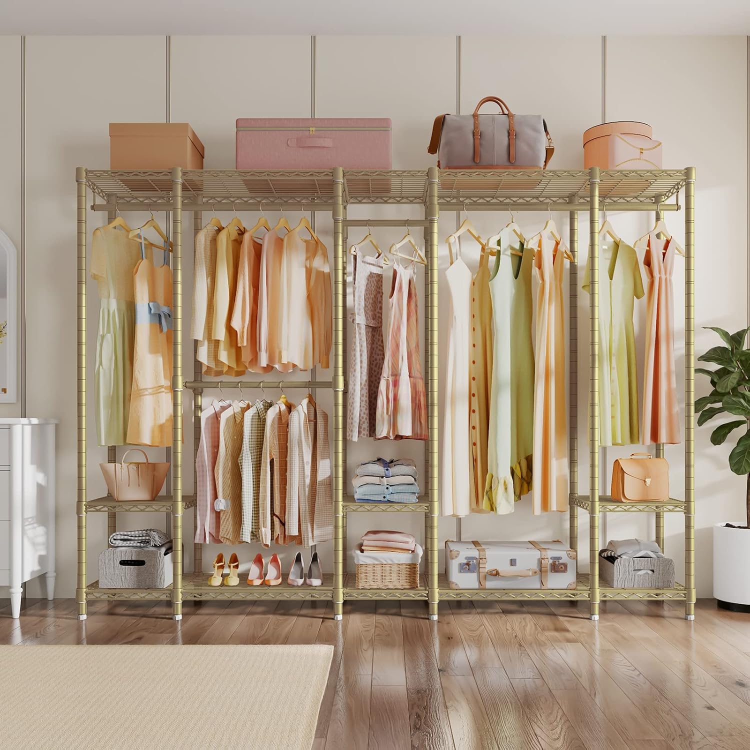 VIPEK V50 Closet Organizer System, Extra Large Heavy Duty Clothes Rack with Adjustable Shelves, Freestanding Modern Wardrobe for Bedroom, Walk-in Closet, Dressing Room, 1300 lbs Capacity, Gold