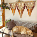 Large Macrame Wall Hanging, Boho Chic Handmade Woven Tapestry, Dip Dye Bohemian Geometric Wall Art Decor Curtain Hand Woven Bohemian Tapestry Wall Hangings (Orange 130x90cm)