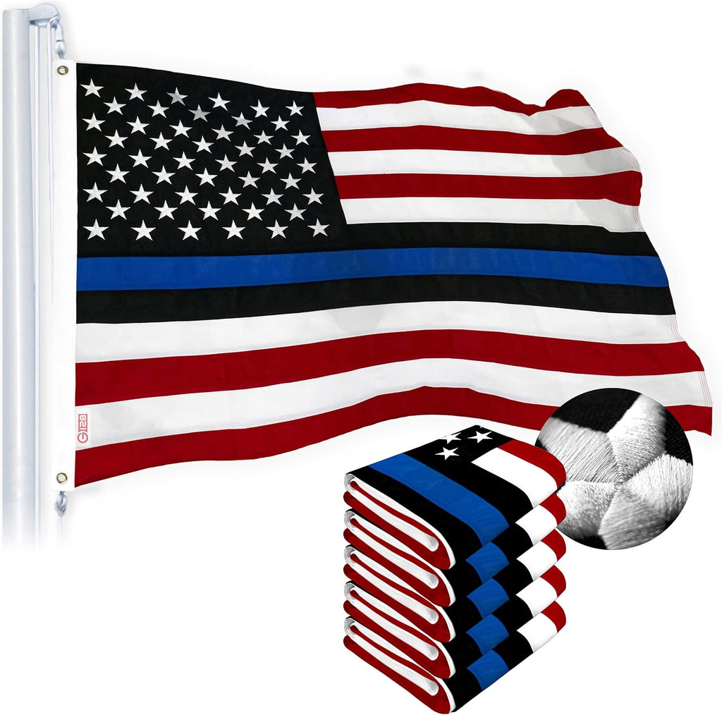 G128 5 Pack: Blue Lives Matter Flag | 2x3 Ft | StormFlyer Series Embroidered 220GSM Spun Polyester | Duty and Honor Flag, Embroidered Design, Indoor/Outdoor, Brass Grommets, Heavy Duty, All Weather