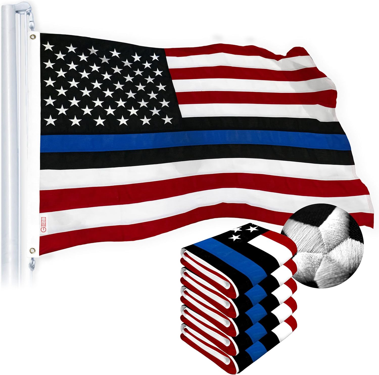G128 5 Pack: Blue Lives Matter Flag | 2x3 Ft | StormFlyer Series Embroidered 220GSM Spun Polyester | Duty and Honor Flag, Embroidered Design, Indoor/Outdoor, Brass Grommets, Heavy Duty, All Weather