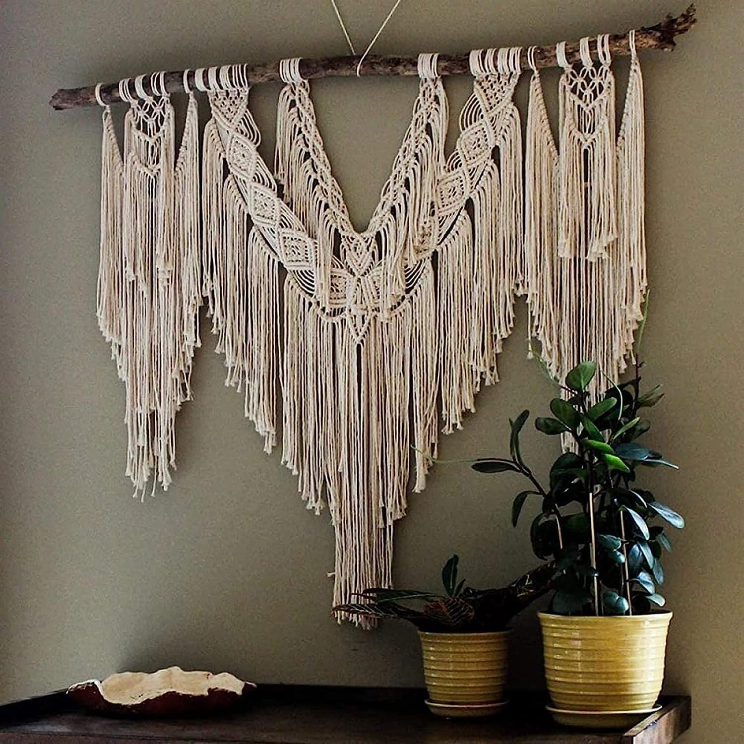 Modern Wall Decor Woven,Wall Hanging Art Tapestry, Macrame Wall Hanging Art Woven Wall Decor Cotton Handmade Boho Macrame Tapestry Chic Home Decor for Home (Beige)