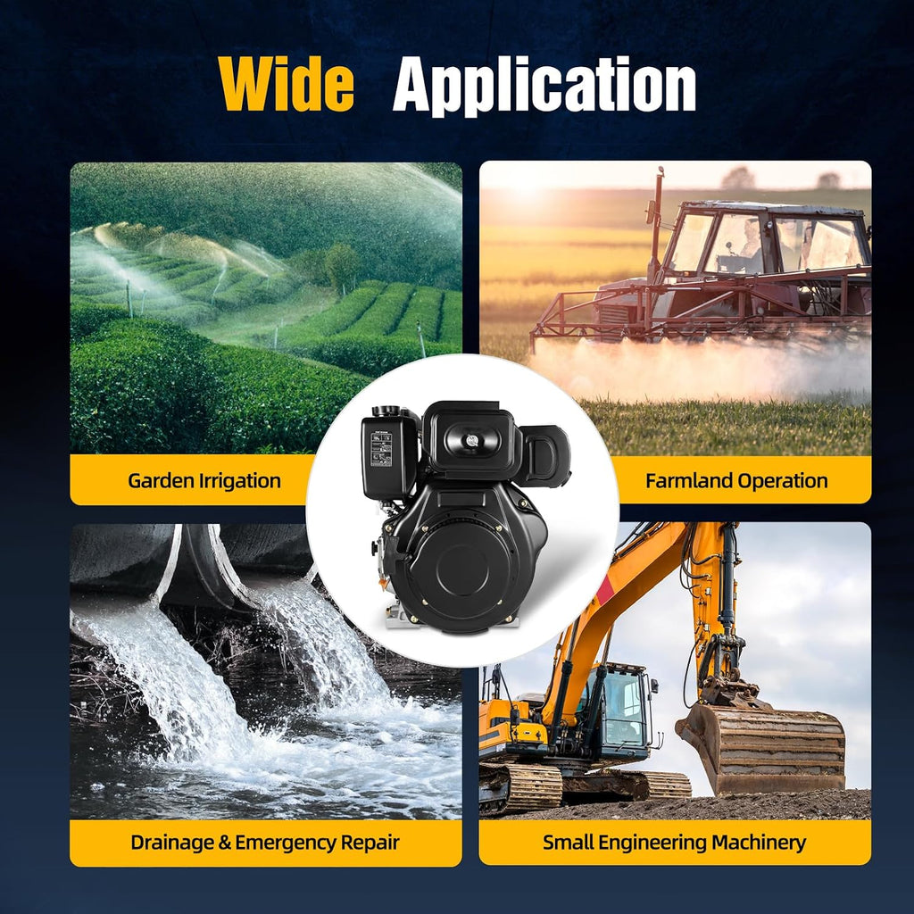 10HP Diesel Engine, 6300W 418CC Diesel Motor Engine 4 Stroke Heavy Duty Single Cylinder Air-Cooled Diesel Motor Vertical Shaft Diesel Engine For Tillers Generators Lawn Mower 3600RPM (10HP 6300W)