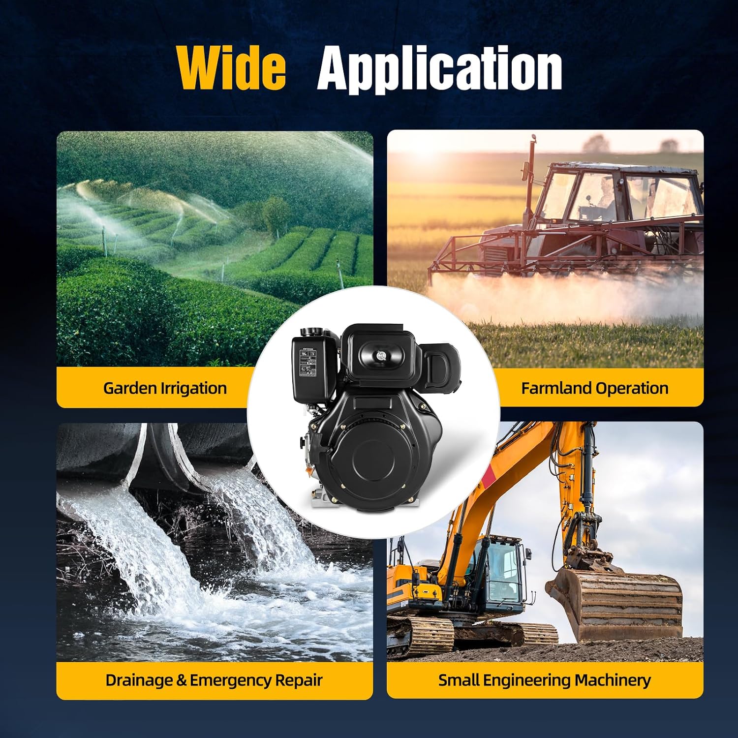 10HP Diesel Engine, 6300W 418CC Diesel Motor Engine 4 Stroke Heavy Duty Single Cylinder Air-Cooled Diesel Motor Vertical Shaft Diesel Engine For Tillers Generators Lawn Mower 3600RPM (10HP 6300W)