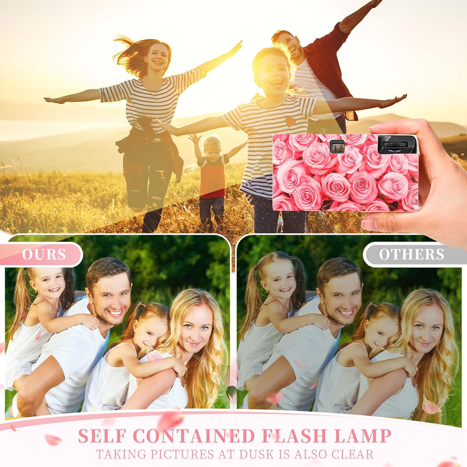 12 Pack Disposable Cameras Bulk for Wedding 35 mm Single Use Film Cameras with Flash for Wedding Reception Guests, Baby Shower, Bridal Shower, Anniversary(Pink Rose)