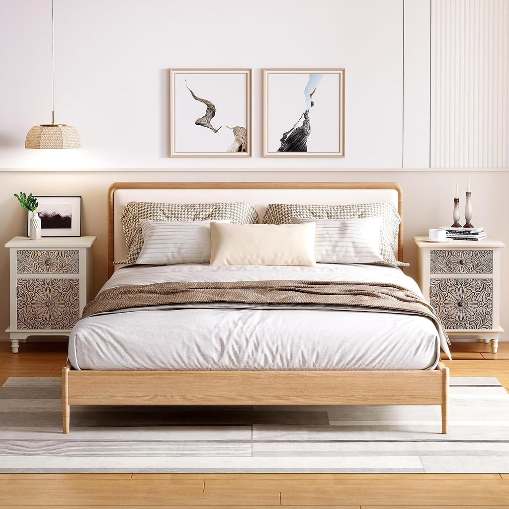 SUNBURY End Table Living Room Small Side Table w Drawer, 18' Vintage Wood Nightstand, 2-Tier MDF Living Room End Table Wood Accent Table, Bed Side Night Stand