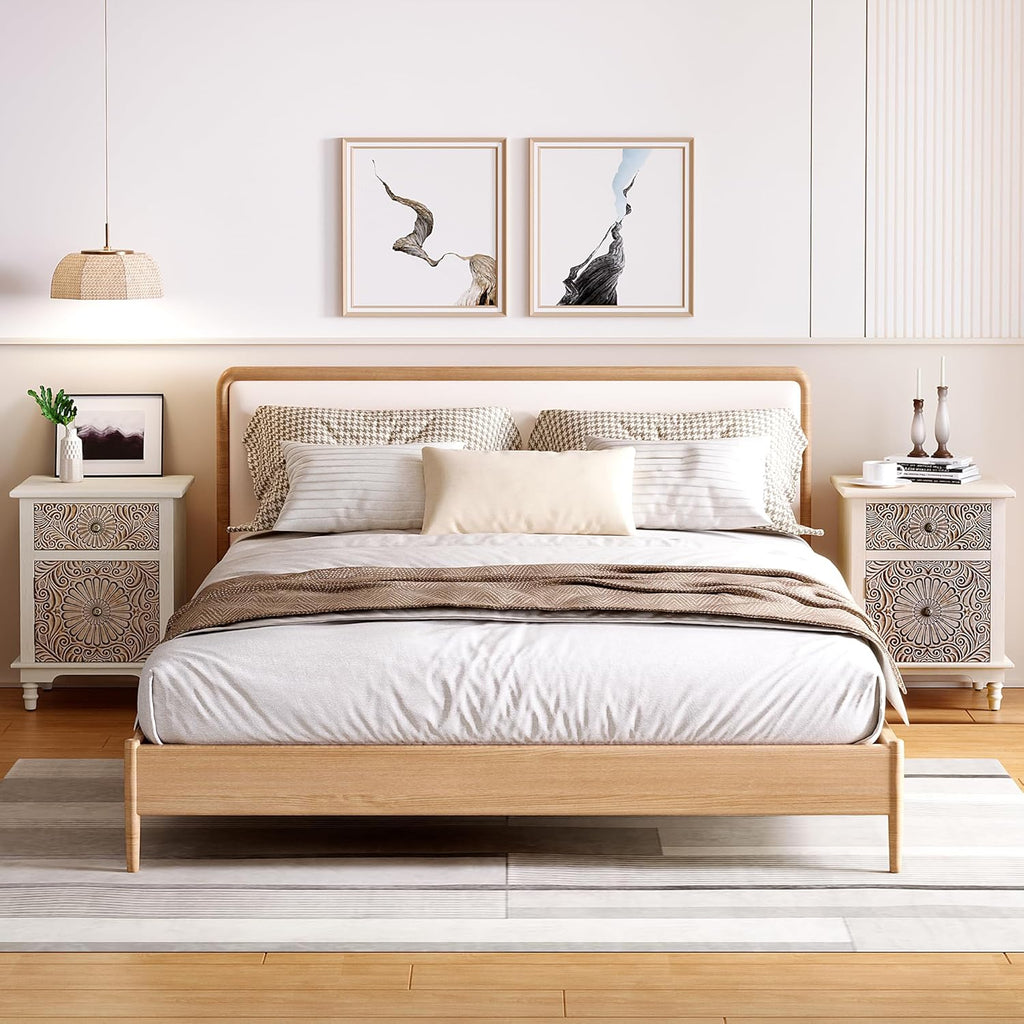 SUNBURY Night Stand Set 2, Accent End Table with Storage, Bedside Table, Vintage Wood Nightstand with Drawers for Living Room, Bedroom, No Assembly Required