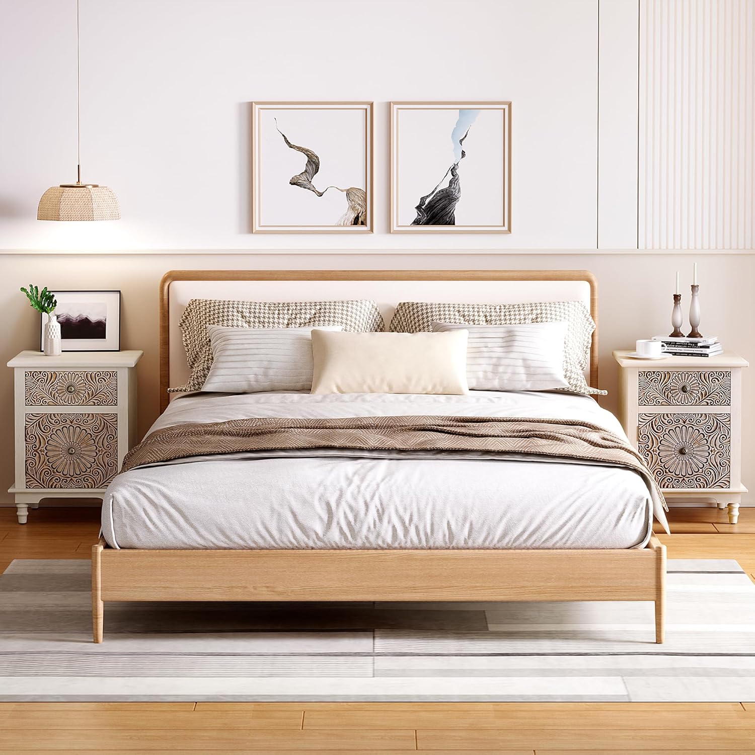 SUNBURY Night Stand Set 2, Accent End Table with Storage, Bedside Table, Vintage Wood Nightstand with Drawers for Living Room, Bedroom, No Assembly Required