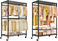 ULIFHOME P4 Plus & P7 Rolling Clothes Rack Heavy Duty, Clothing Racks for Hanging Clothes, Free Standing Garment Racks with Wheels, Portable Closet Rack 45''W × 20.5''D × 80.5''H, Black