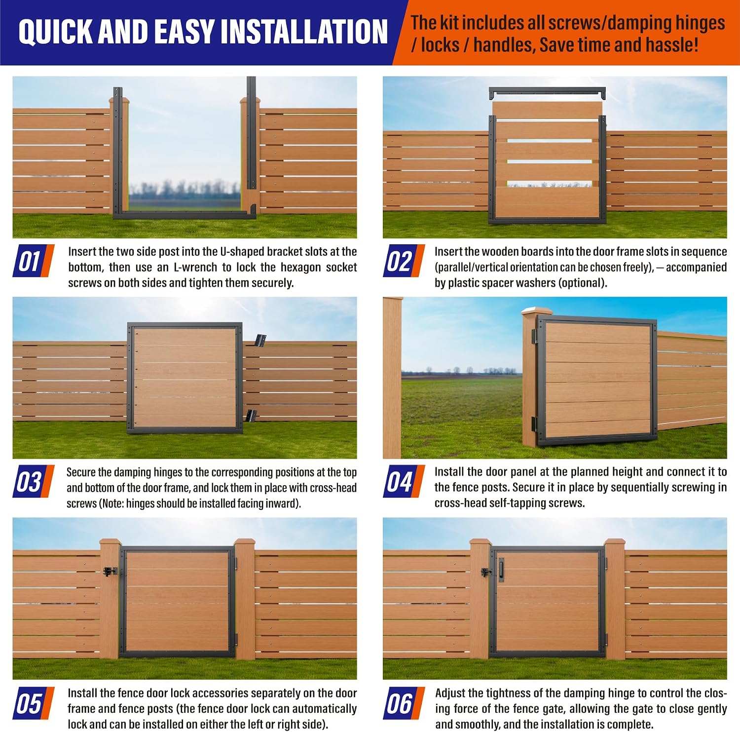 3x3FT (34.8'W X 35.4'H) 201 Stainless Steel Anti Sag Wooden Fence Gate Kit Heavy Duty Garden Gate Frame Hardware Kit Reinforcement (Left/Right Free-Installation)