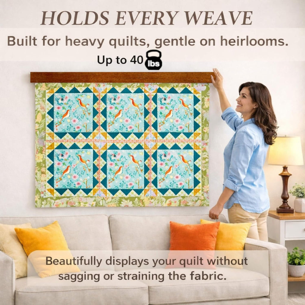 Dacri Home Quilt Hanger for Wall Display - 48 Inch Tapestry Hanger from Premium Teak Wood - Safe Mount Quilt Rack for Heavy Rugs, Tapestries, and Other Wall Hangings (Light Wallnut Stain)