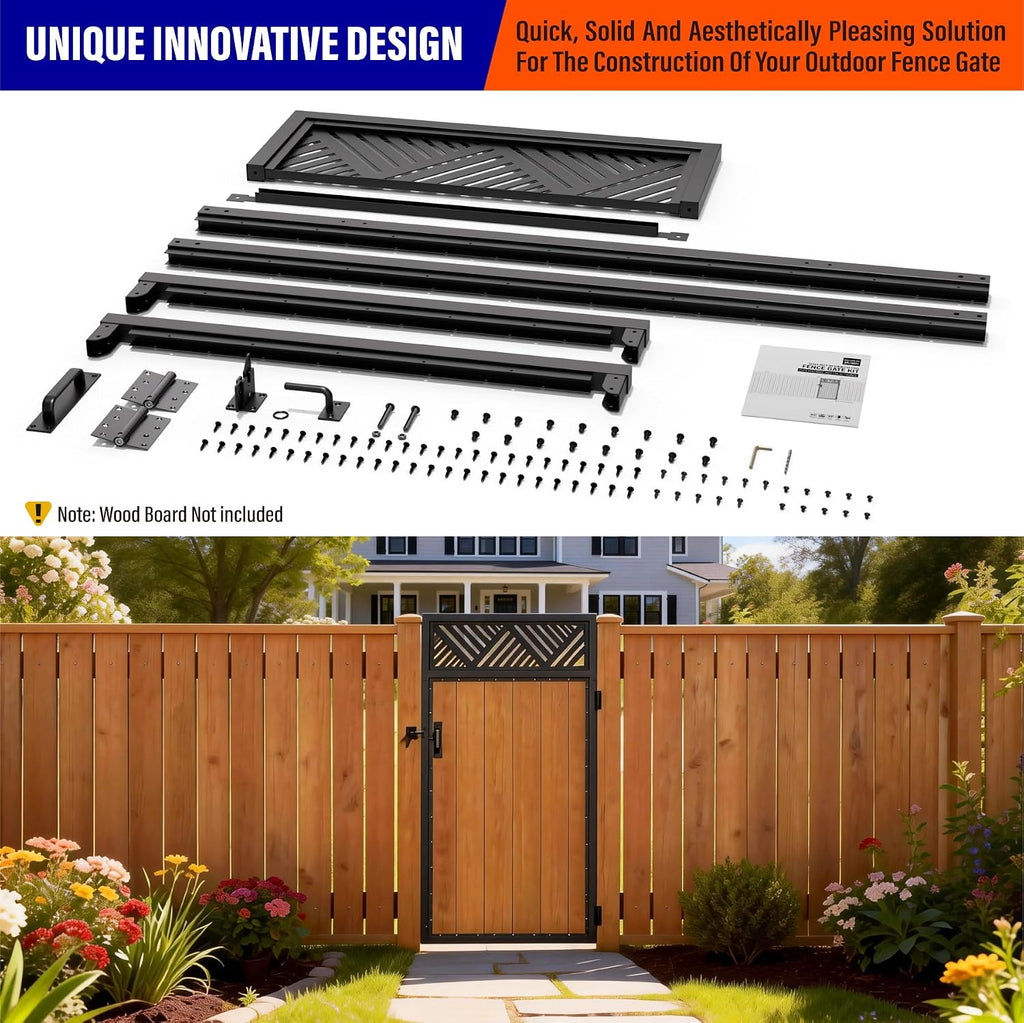 3x6FT (34.8' W X 70.8' H) 201 Stainless Steel Anti Sag Wooden Fence Gate Kit Heavy Duty Garden Gate Frame Hardware Kit Reinforcement (Left/Right Free-Installation)