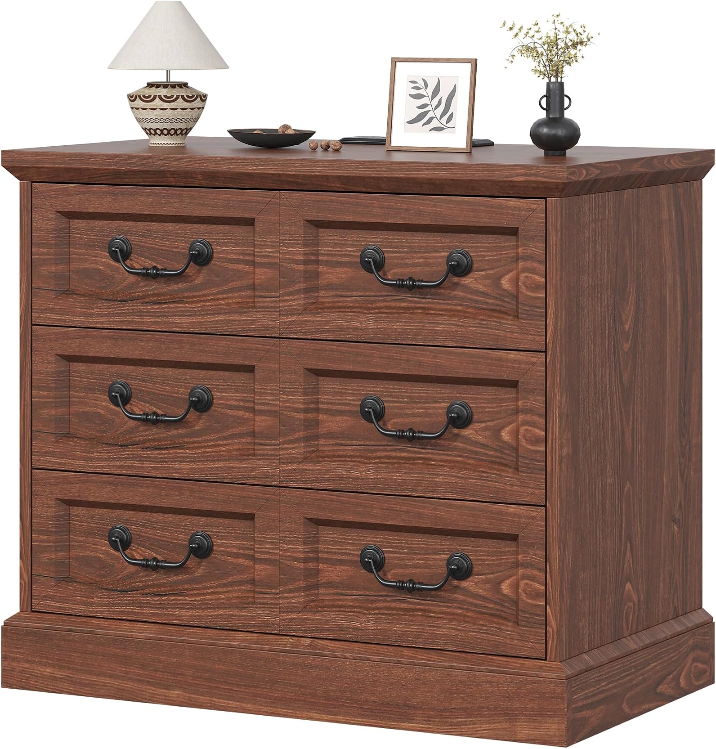 VVFLU Farmhouse Night Stand with Charging Station, 27.6' Wider Cherry Wood Nightstand with 3 Drawers Dividers Storage, Larger Bedside Table, Side Table End Table for Bedroom, Living Room, Sofa