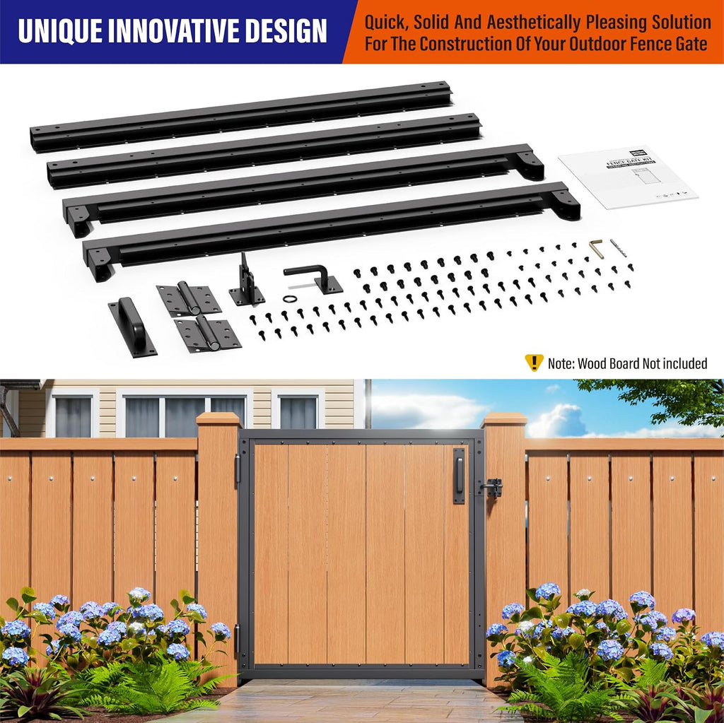 3x3FT (34.8'W X 35.4'H) 201 Stainless Steel Anti Sag Wooden Fence Gate Kit Heavy Duty Garden Gate Frame Hardware Kit Reinforcement (Left/Right Free-Installation)