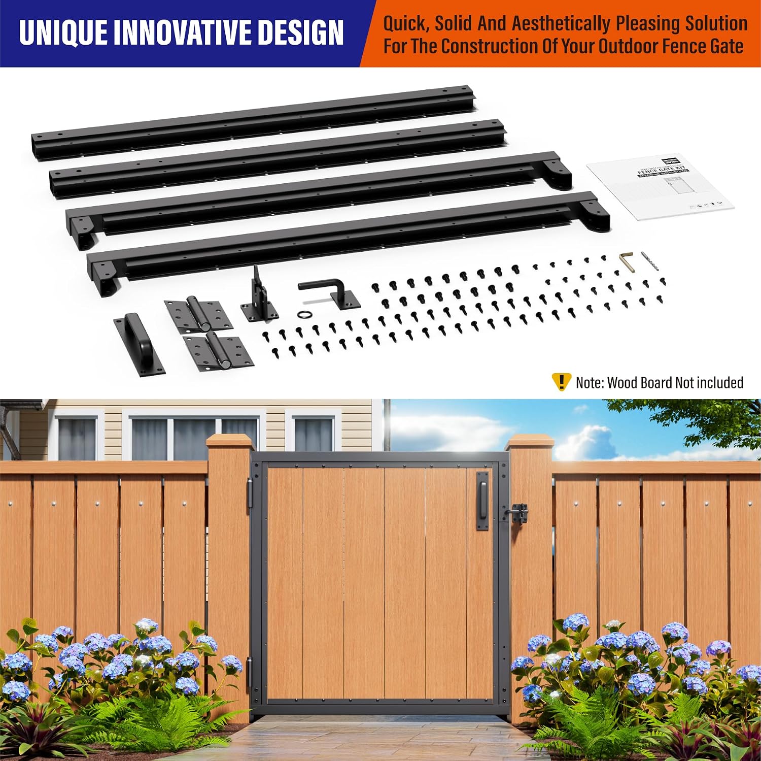 3x3FT (34.8'W X 35.4'H) 201 Stainless Steel Anti Sag Wooden Fence Gate Kit Heavy Duty Garden Gate Frame Hardware Kit Reinforcement (Left/Right Free-Installation)