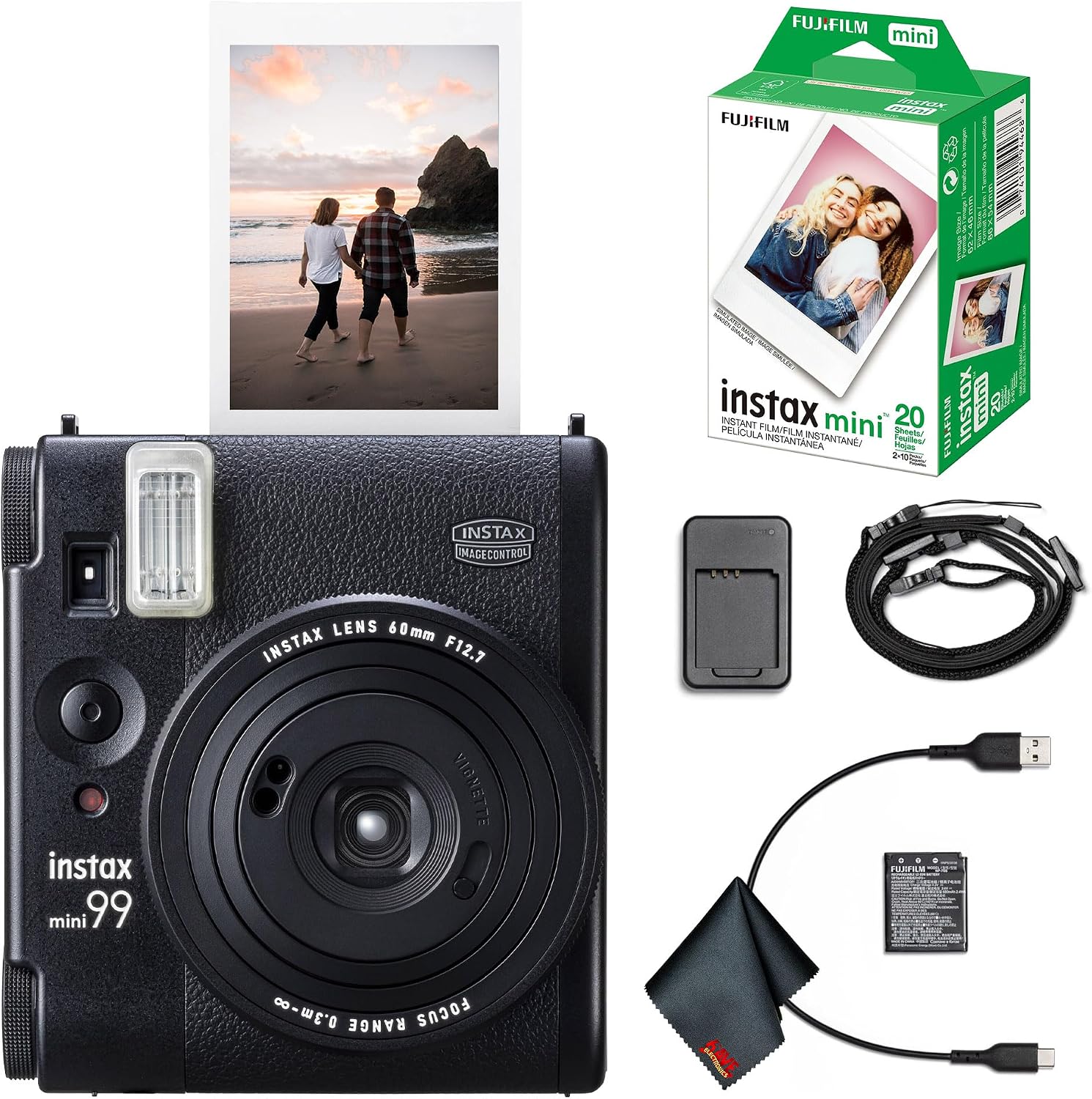 Fujifilm Instax Mini 99 Instant Film Camera Bundle with Fuji Instax Mini Instant Film Value Pack (20 Sheets) + Cleaning Cloth, Perfect for Beginners, Experts, Kids and Adults