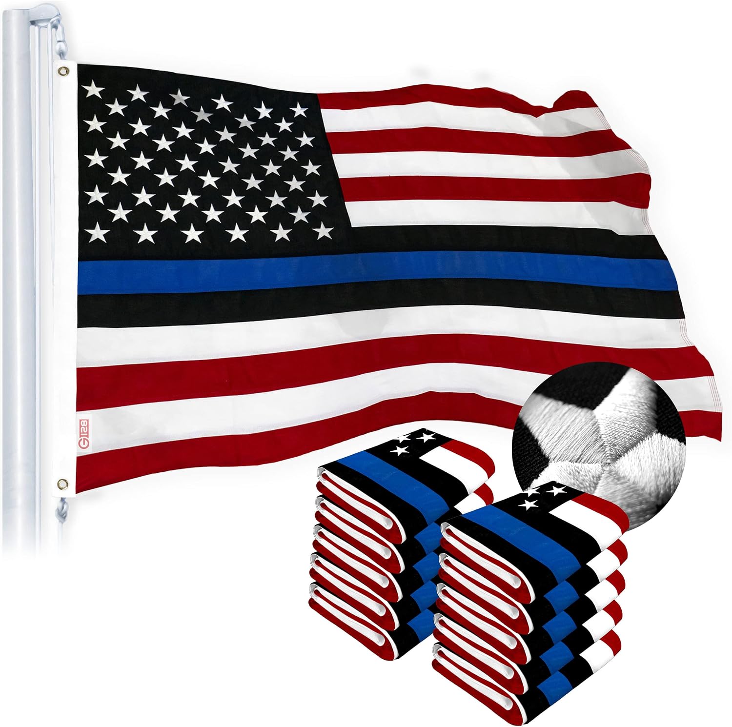 G128 10 Pack: Blue Lives Matter Flag | 3x5 Ft | StormFlyer Series Embroidered 220GSM Spun Polyester | Duty and Honor Flag, Embroidered Design, Indoor/Outdoor, Brass Grommets, Heavy Duty, All Weather