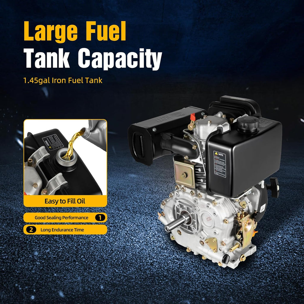 10HP Diesel Engine, 6300W 418CC Diesel Motor Engine 4 Stroke Heavy Duty Single Cylinder Air-Cooled Diesel Motor Vertical Shaft Diesel Engine For Tillers Generators Lawn Mower 3600RPM (10HP 6300W)