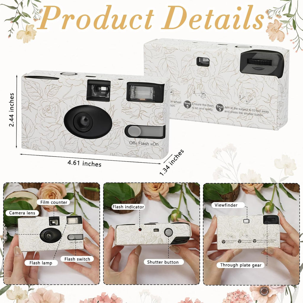 12 Pack Disposable Cameras Bulk for Wedding, Golden Rose Single-Use 35mm Film Disposable Camera with Flash, ISO 400 17 Exposures for Outdoor Travel Gathering Anniversary Birthday Party Supply