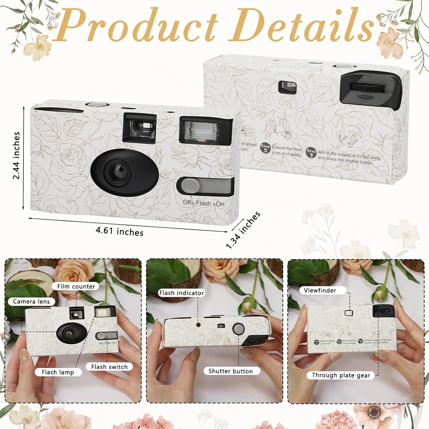12 Pack Disposable Cameras Bulk for Wedding, Golden Rose Single-Use 35mm Film Disposable Camera with Flash, ISO 400 17 Exposures for Outdoor Travel Gathering Anniversary Birthday Party Supply