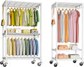 FUTASSI P3 & P6 Mini Rolling Clothes Rack White Bundle, Clothing Racks for Hanging Clothes, Freestanding Garment Rack with Wheels