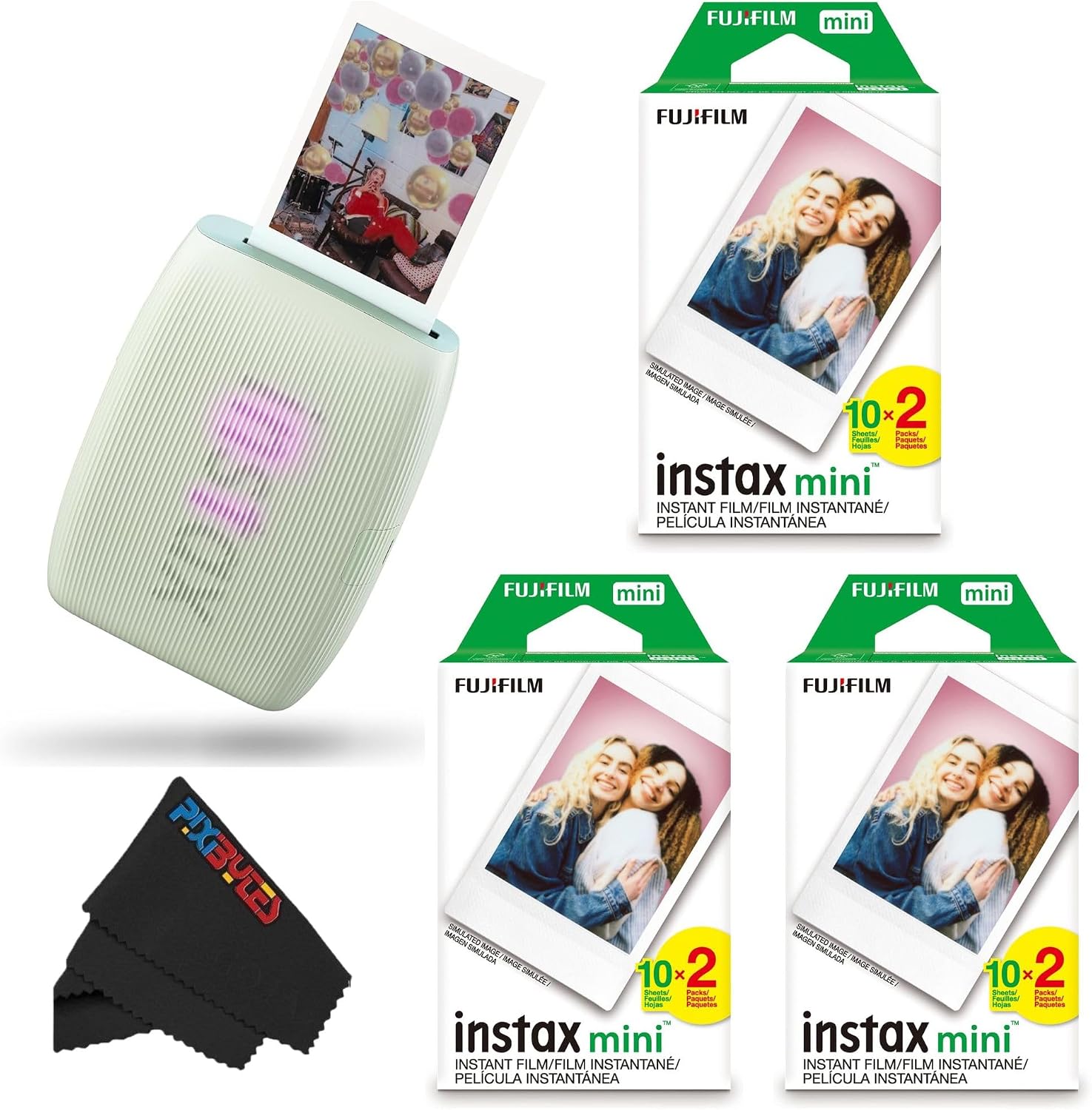 Fujifilm Instax Mini Link 3 Smartphone Printer with Instax Mini Films and Free Bonus Microfiber Cleaning Cloth... (Sage Green, 3 x Twin Pack (60 Sheets))
