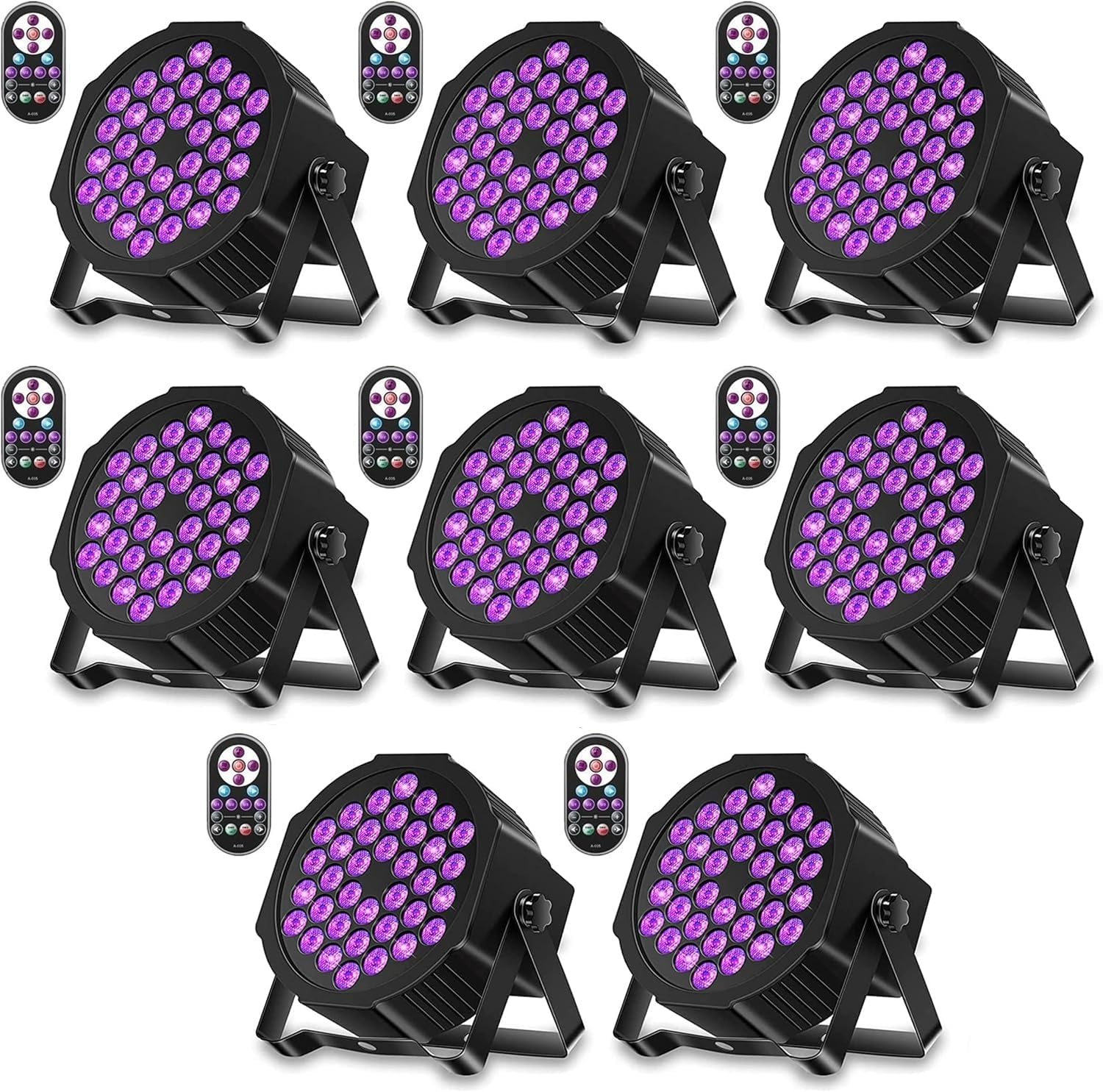 36LED Black Lights, U`King 72W UV Stage Lights Blacklight with Glow in The Dark Party Supplies by DMX and Remote Control for Halloween Stage Lighting (8 Packs)