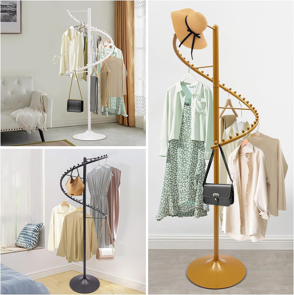 Gold Clothing Rack, 38-Ball 360° Rotating Heavy Duty Iron Freestanding Garment Rack with Dividing Bars
