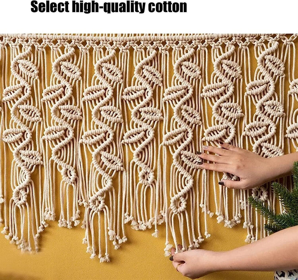 Modern Wall Decor Woven,Wall Hanging Art Tapestry,Macrame Wall Hanging Tapestries,Wall Hanging Tapestry,Cotton Tassel Woven Curtain,Handmade Woven Tapestry (Beige)