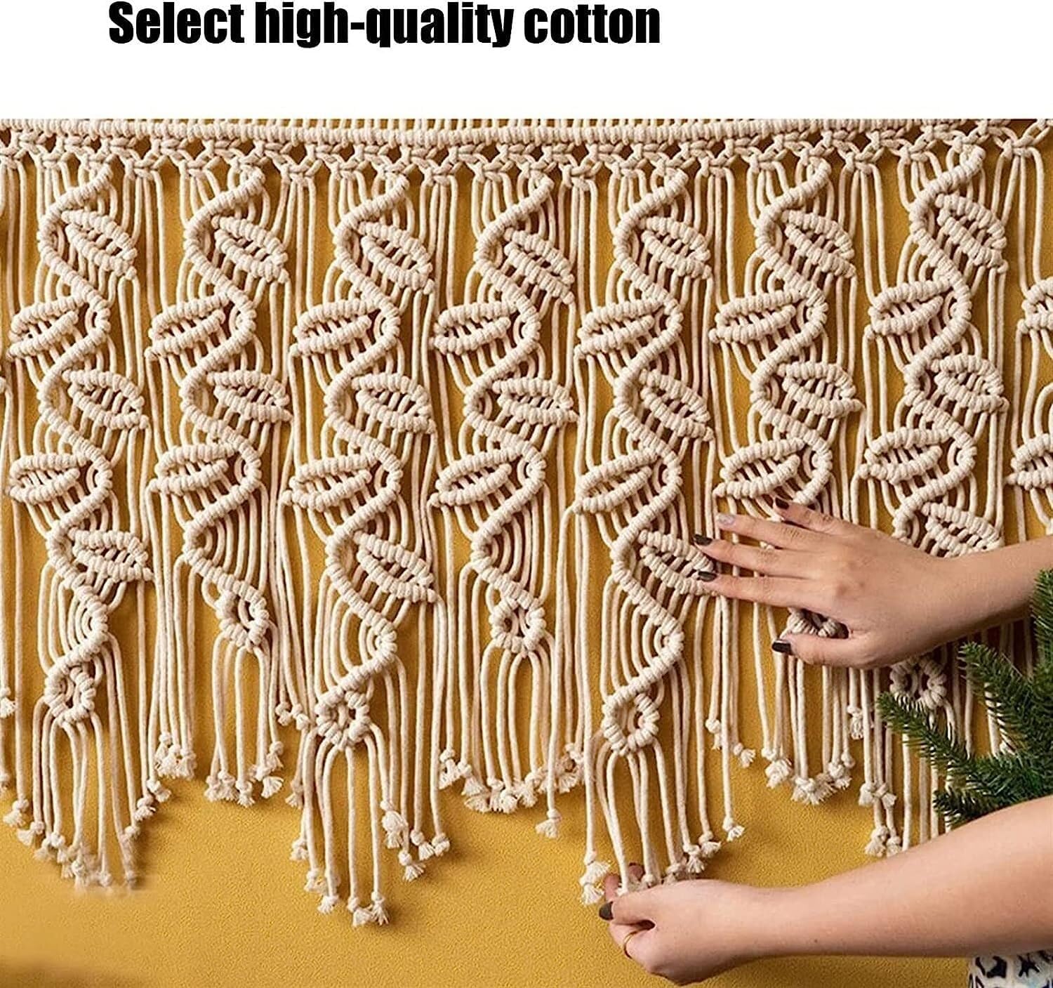 Modern Wall Decor Woven,Wall Hanging Art Tapestry,Macrame Wall Hanging Tapestries,Wall Hanging Tapestry,Cotton Tassel Woven Curtain,Handmade Woven Tapestry (Beige)
