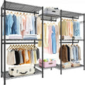 Heavy Duty Garment Rack, Freestanding Closet Organizer, Portable Wardrobe Clothes Rack, Adjustable Wire Shelving Clothes Rack with 8 Adjustable Wire Shelves and 5 Clothes Rails, Black (Without Hook)