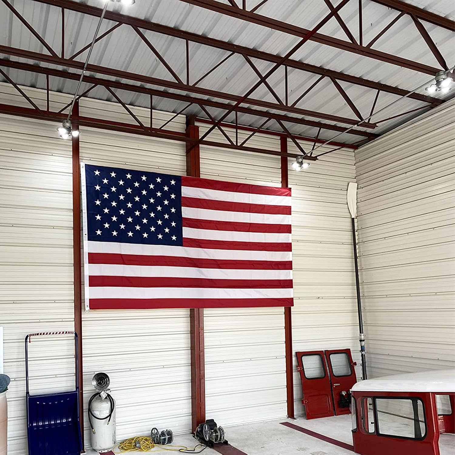 TOPFLAGS American Flag 10x15 Ft Large US Flags Heavy Duty Embroidered Stars Sewn Stripes USA Giant Flags Outdoor 5 Brass Grommets for Outside Wall