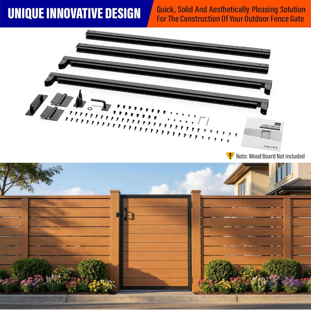 4x5FT (46.78'W X 59'H) 201 Stainless Steel Anti Sag Wooden Fence Gate Kit Heavy Duty Garden Gate Frame Hardware Kit Reinforcement (Left/Right Free-Installation)