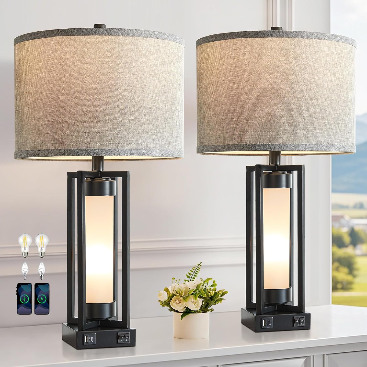 New - Same Matching Floor Lamp - 63'' Floor Lamp & 25'' Table Lamp Set of 2