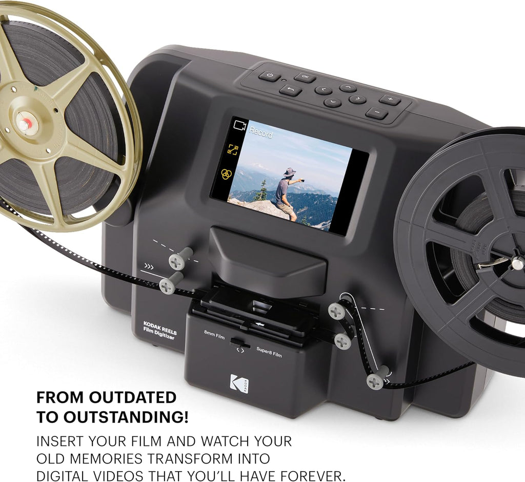 KODAK REELS 8mm & Super 8 Films Digitizer Converter with Big 5' Screen, Scanner Converts Film Frame by Frame to Digital MP4 Files for Viewing, Sharing & Saving on SD Card for 3' 4' 5' 7' and 9' Reels