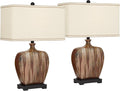 Possini Euro Design Julius Modern Rustic Style Table Lamps 27' Tall Set of 2 Ceramic Copper Drip Rectangular Fabric Shade Decor for Living Room Bedroom House Bedside Nightstand Home Office Reading