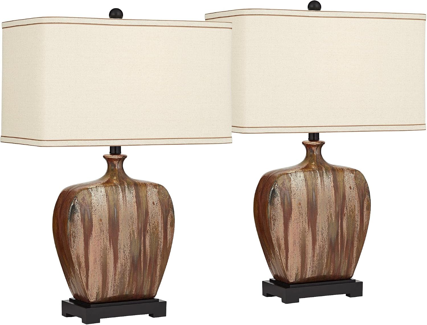 Possini Euro Design Julius Modern Rustic Style Table Lamps 27' Tall Set of 2 Ceramic Copper Drip Rectangular Fabric Shade Decor for Living Room Bedroom House Bedside Nightstand Home Office Reading