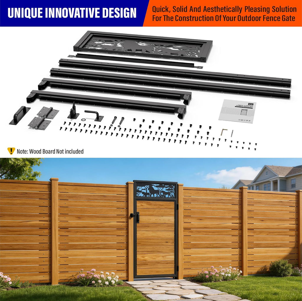 3x6FT (34.8' W X 70.8' H) 201 Stainless Steel Anti Sag Wooden Fence Gate Kit Heavy Duty Garden Gate Frame Hardware Kit Reinforcement (Left/Right Free-Installation)