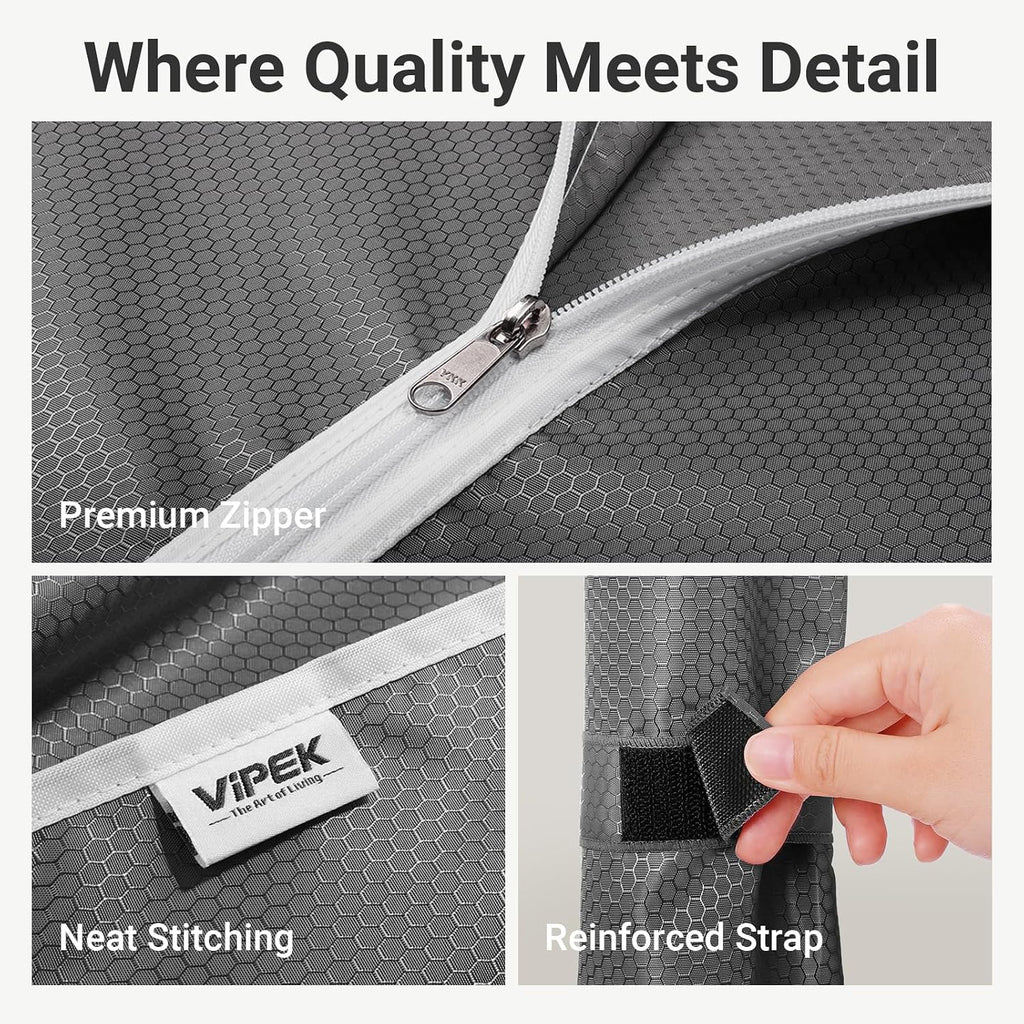 VIPEK V5C Medium Covered Clothes Rack Heavy Duty Portable Closet Wardrobe, Freestanding Black Clothing Rack with Grey Upgraded Polyester Cover, Adjustable Custom, 56.7' Lx15.7 Wx76.4 H