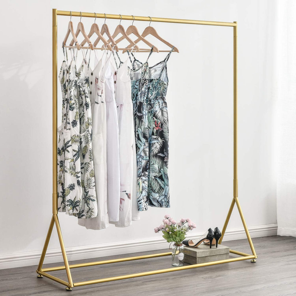 Gold Pipe Clothing Racks Freestanding, Modern Metal Clothes Rack Heavy Duty, Easy Assemble Clothing Rack for Hanging Boutiques and Bedroom 59' L