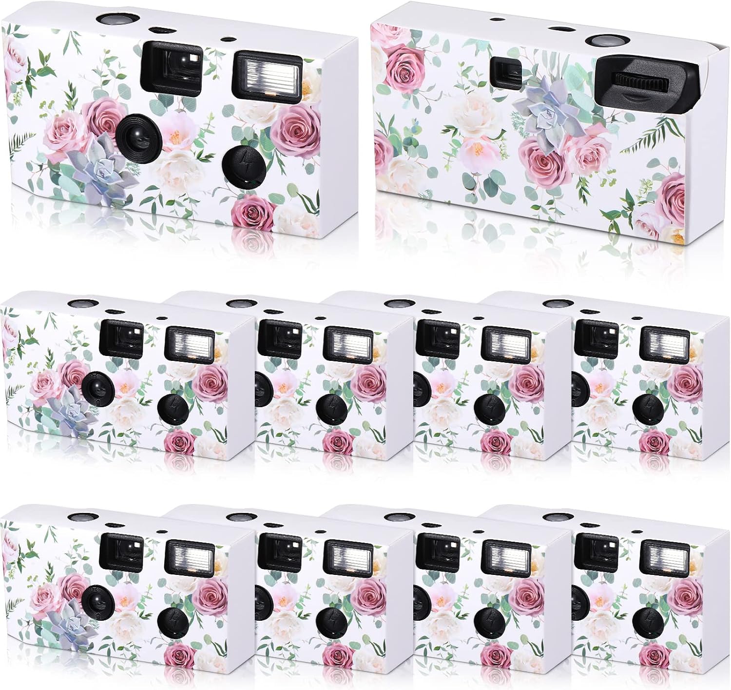 10 Pack Disposable Camera for Wedding Bulk, 35mm Single Use Camera Bulk with Flash Black and White Film for Gathering Wedding Travel (Pink Rose,Black and White Film)