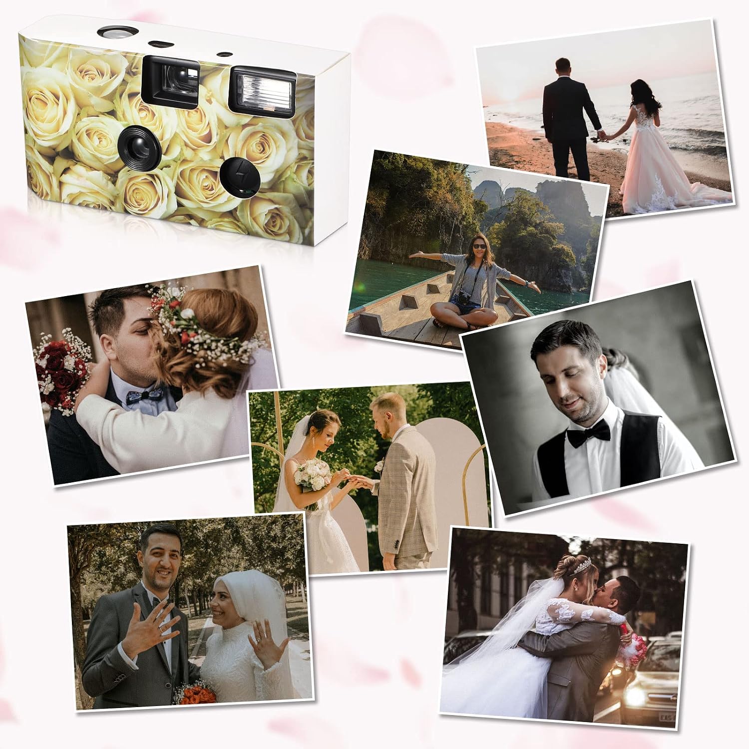 12 Pack Disposable Cameras Bulk for Wedding 35 mm Single Use Film Cameras with Flash for Wedding Reception Guests, Baby Shower, Bridal Shower, Anniversary(Yellow Rose)