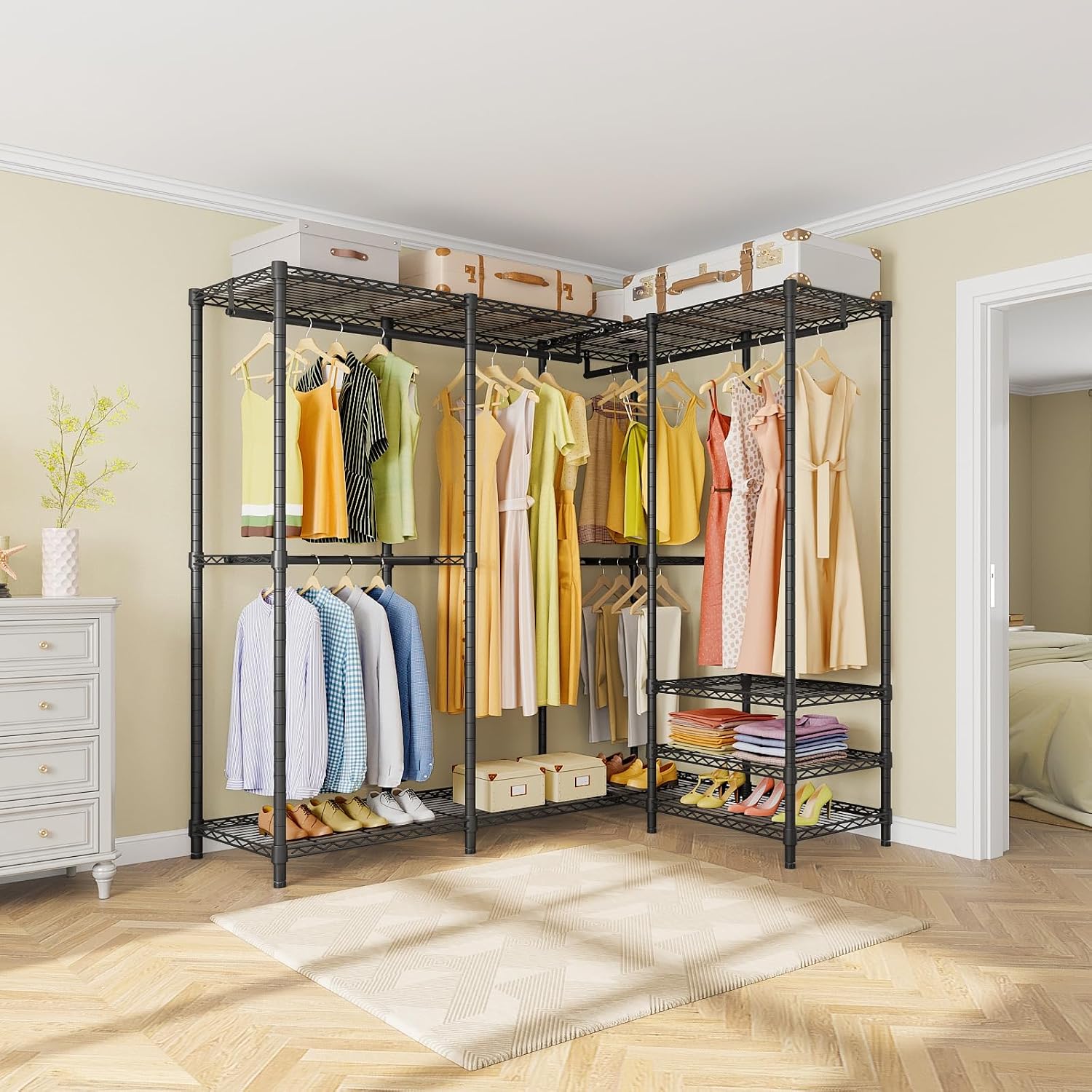 VIPEK L40 Plus Garment Rack L Shaped Clothes Rack for Corner, Freestanding Portable Wardrobe Closet Heavy Duty Clothing Rack for Hanging Clothes, 60.6'L x 45'W x 76.4'H, Load Capacity 1300LBS, Black