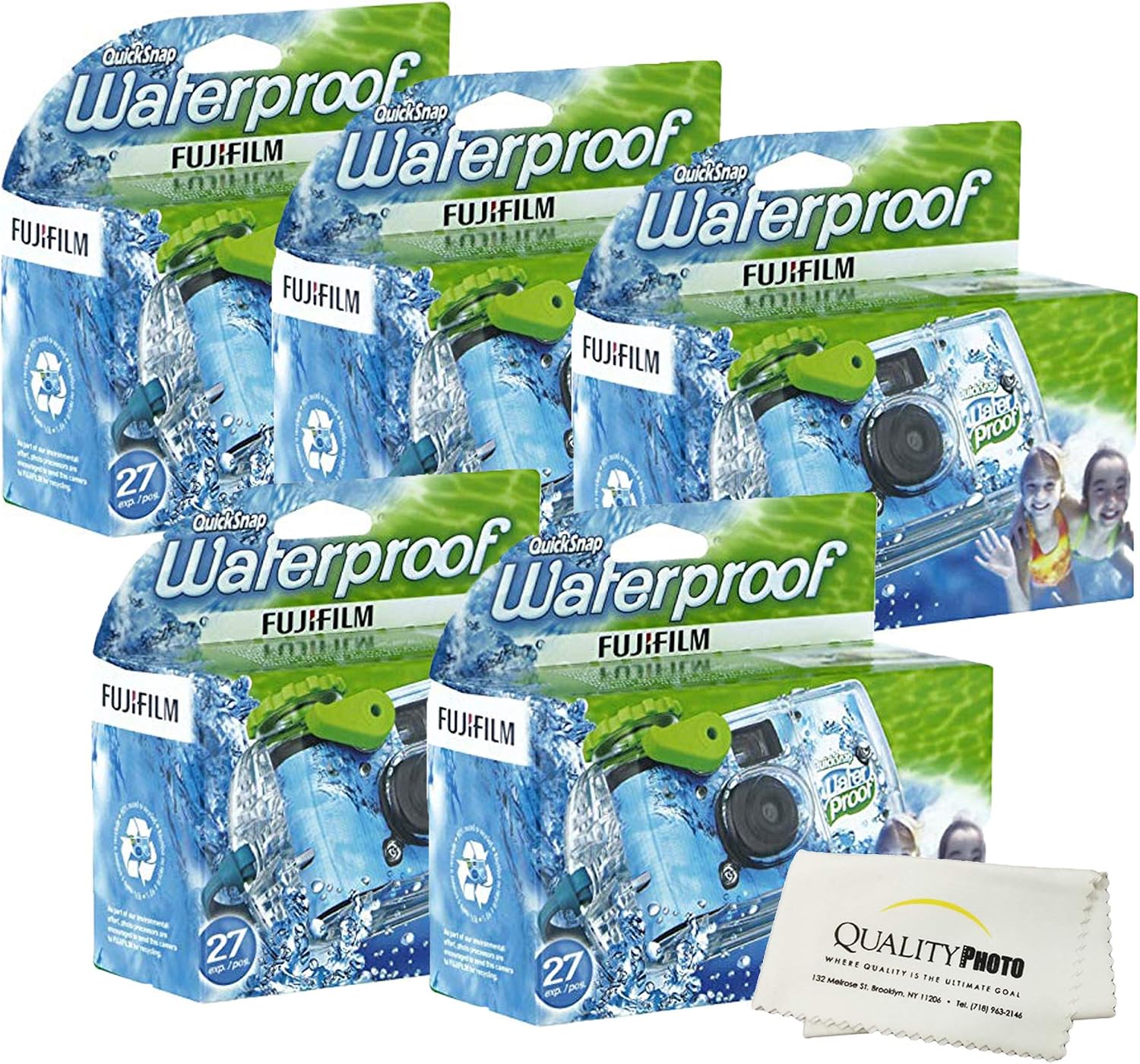 Fujifilm Quick Snap Waterproof 27 exposures 35mm Camera 800 Film, 1 Pack + Quality Photo Microfiber Cloth (5 Pack)