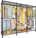 ULIFHOME E14 Pro Heavy Duty Clothes Rack，Freestanding Clothing Racks for Hanging Clothes，Adjustable Closet Organizers and Storage，Metal Garment Rack with Shelves 69'W x16'D x77'H，Max Load 960LBS，Black